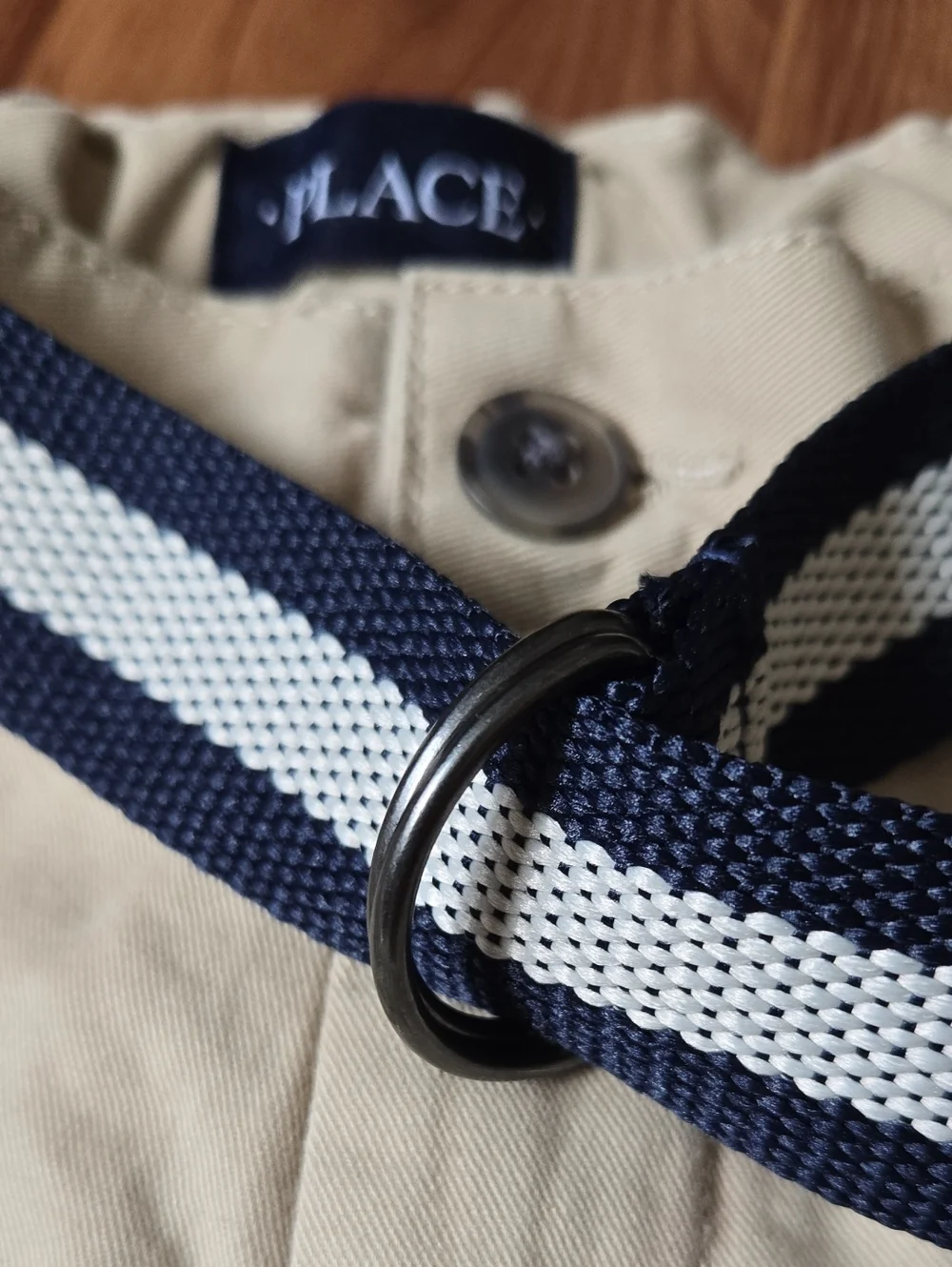 Kids Tan Chino Shorts School Uniform with Navy Woven Belt Sz 8 VGUC
